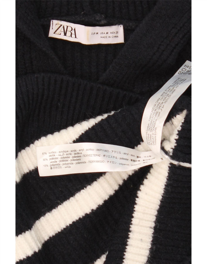 Zara Pull surdimensionné à capuche pour femme UK 14 Medium Noir Rayé