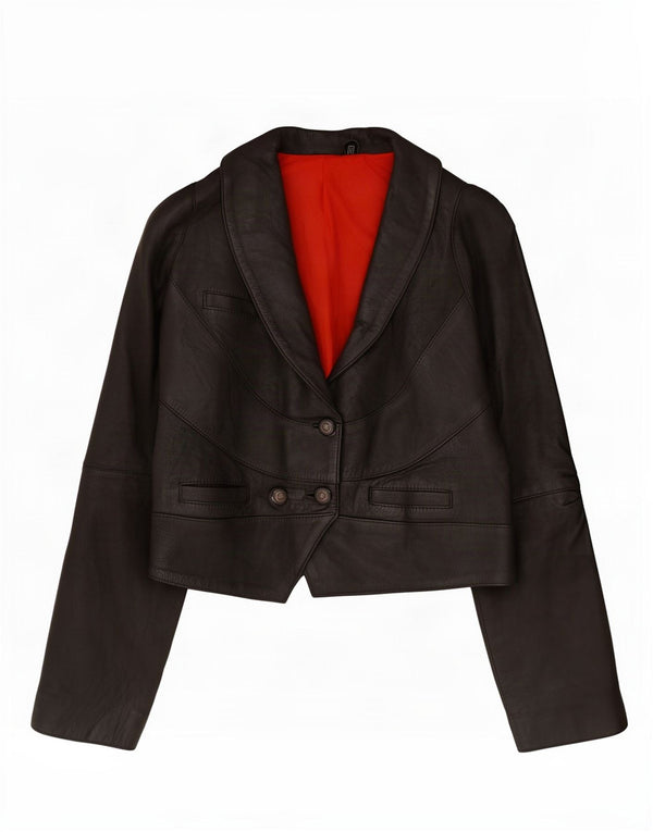 veste en cuir femme vintage EU 40 Moyen Noir