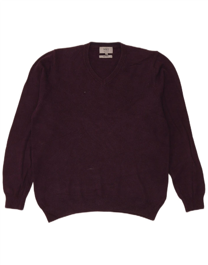 Marks & Spencer Pull col V pour homme en coton marron moyen