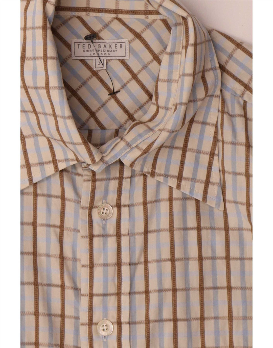 Ted Baker Chemise homme taille 3 coton à carreaux beige moyen