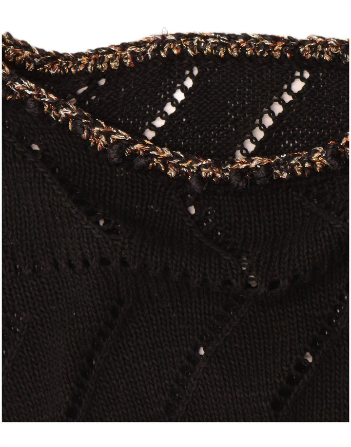 VINTAGE Pull col bateau femme UK 14 Medium Noir