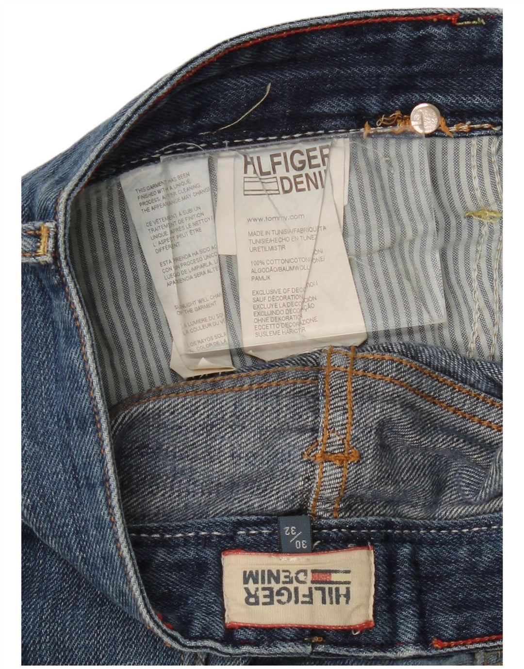 TOMMY HILFIGER Jean droit effet vieilli W30 L32 homme bleu coton
