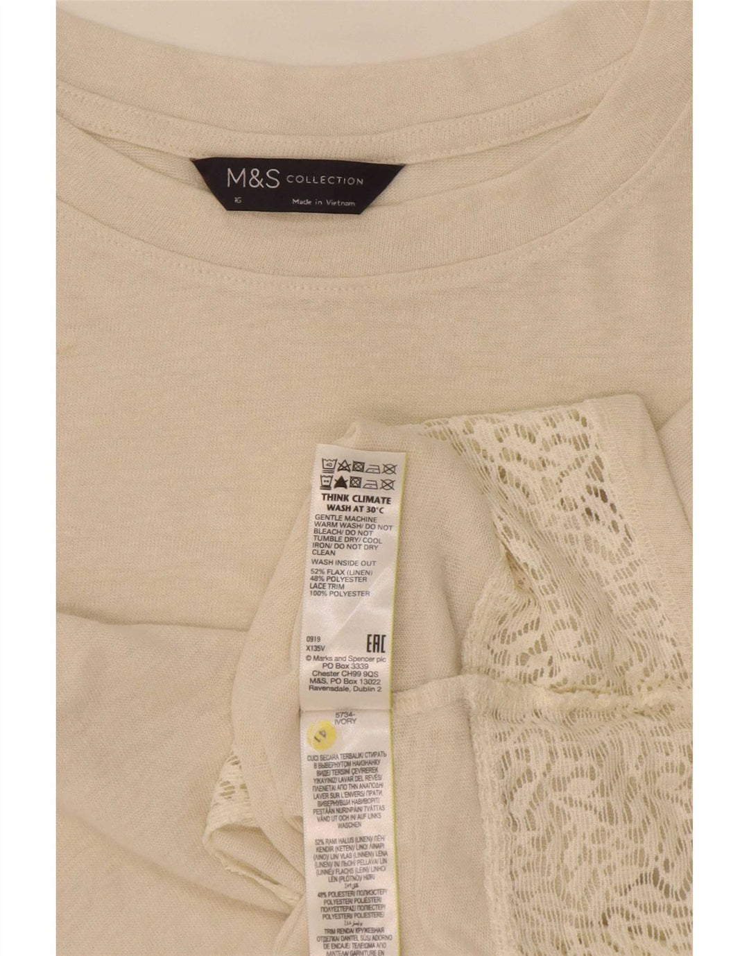 Marks & Spencer T-shirt surdimensionné pour femme UK 16 Grand lin beige