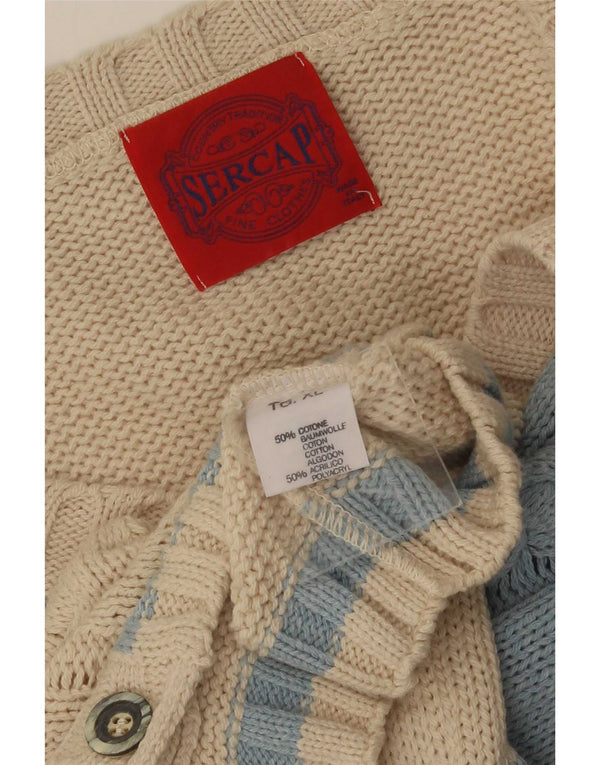 Sercap Cardigan Homme Pull XL Beige Colorblock Coton