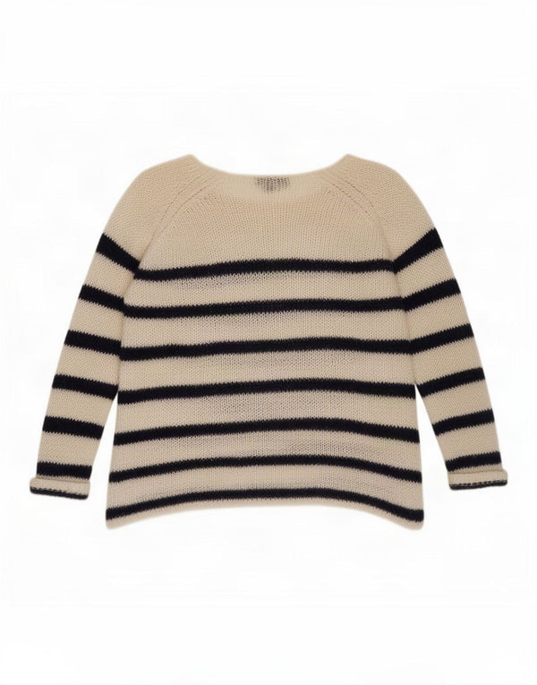 Topshop Pull surdimensionné à col bateau pour femme UK 10 Petit beige rayé