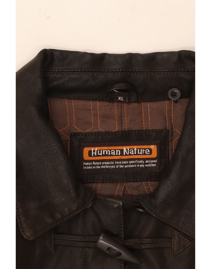 VINTAGE Womens Leather Duffle Coat UK 18 XL Brown Leather Vintage Vintage and Second-Hand Vintage from Messina Hembry 
