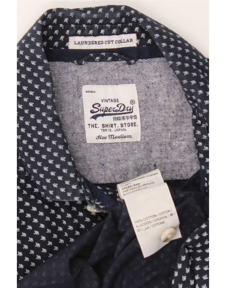 Superdry Chemise à Manches Courtes Homme Bleu Marine Moyen Coton Géométrique