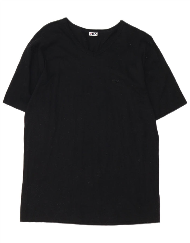 FILA Femme T-Shirt Top UK 14 Moyen Noir Coton