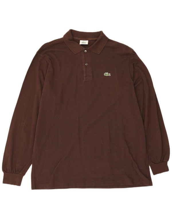 Lacoste Polo à manches longues pour homme Taille 5 Grand coton marron