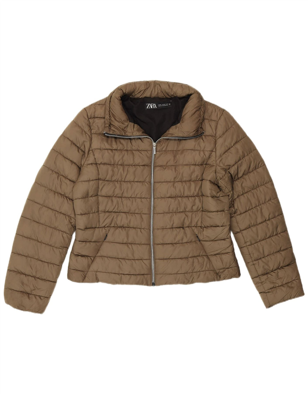 Zara Veste rembourrée courte pour femme UK 20 2XL Kaki Polyester