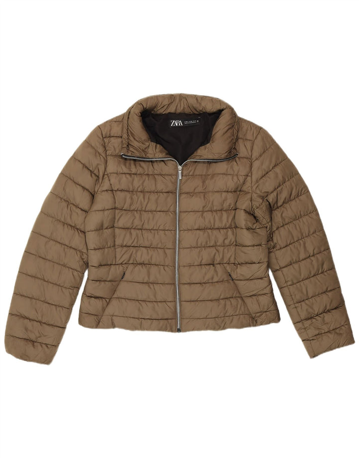 Zara Veste rembourrée courte pour femme UK 20 2XL Kaki Polyester
