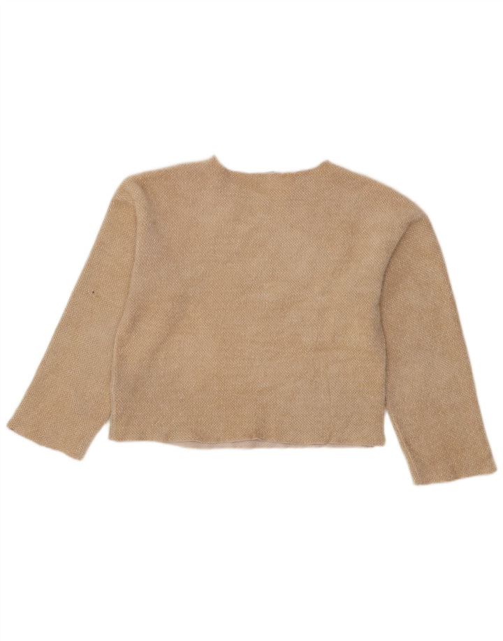 Zara Femme Crop Top Manches Longues UK 10 Petit Beige Polyester