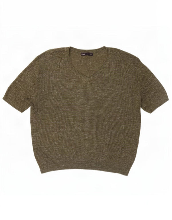 Marks & Spencer Pull col en V pour femme UK 14 Vert moyen