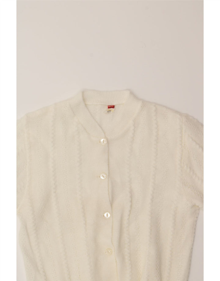 VINTAGE Womens Cardigan Sweater UK 12 Medium White Polyacrylic Vintage Vintage and Second-Hand Vintage from Messina Hembry 