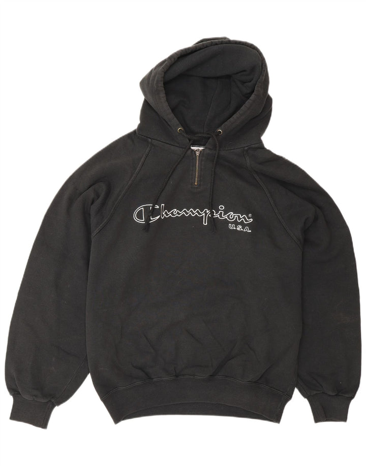 CHAMPION Pull à Capuche Graphique Col Zippé Homme Noir Moyen Coton