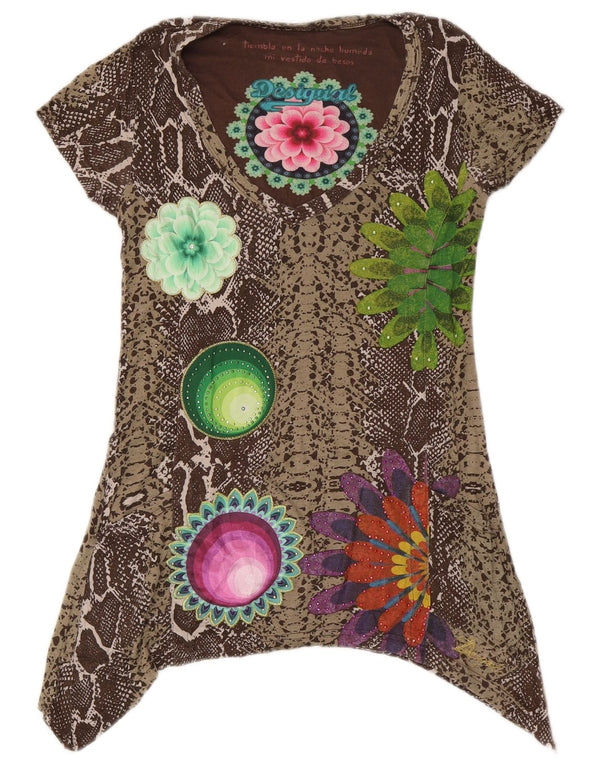 Desigual Tunique asymétrique graphique pour femme UK 10 petit imprimé animal marron