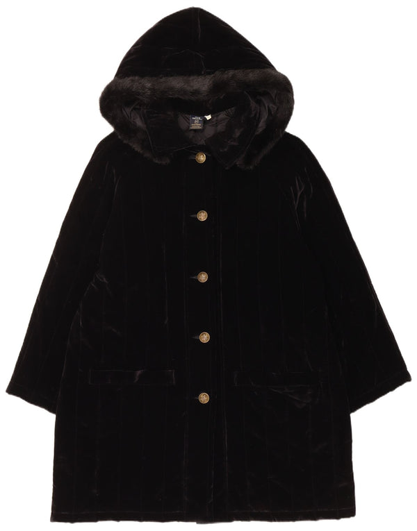 Club Voltaire Manteau matelassé à capuche en velours pour femme UK 18 XL Coton noir