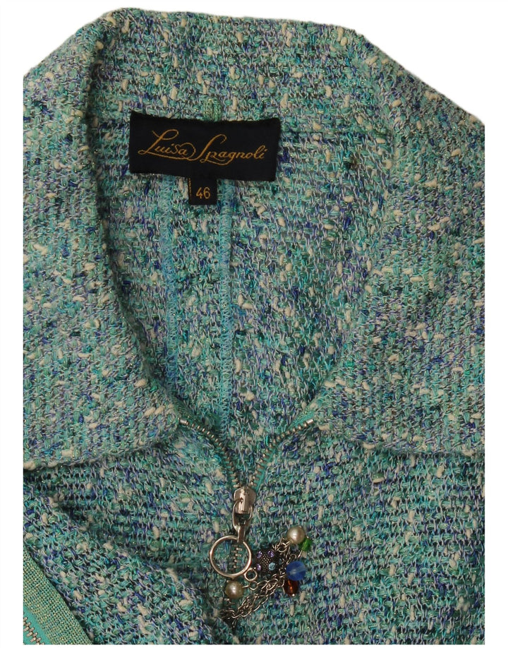 Luisa Spagnoli Veste blazer zippée pour femme IT 46 Large Bleu Moucheté