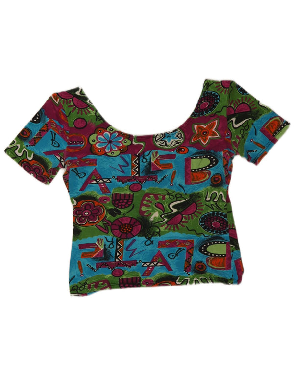 vintage Womens Crop Graphic T-Shirt Top UK 6 XS Géométrique multicolore