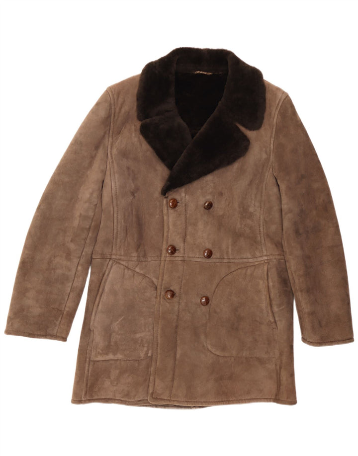 Manteau à double boutonnage en peau de mouton Scout pour homme UK 38 en peau de mouton marron moyen
