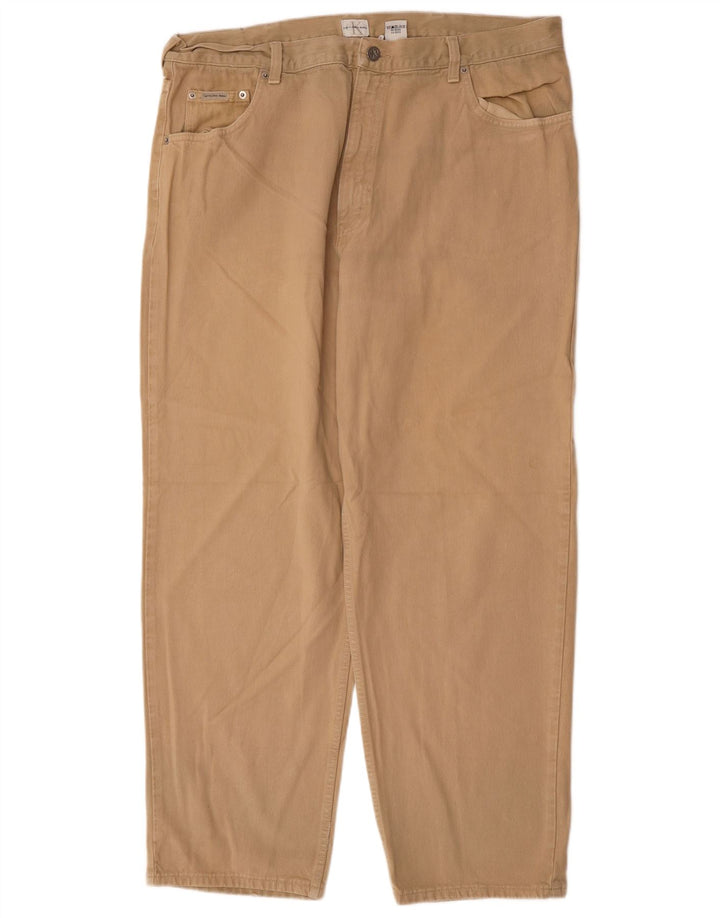 CALVIN KLEIN Pantalon décontracté droit pour homme W40 L30 Beige Coton