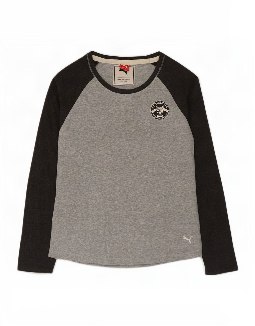 Puma Haut à manches longues pour femme UK 12 Gris moyen Colourblock Cotton
