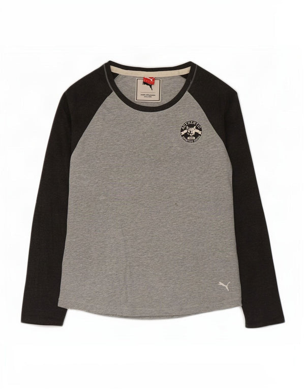 Puma Haut à manches longues pour femme UK 12 Gris moyen Colourblock Cotton