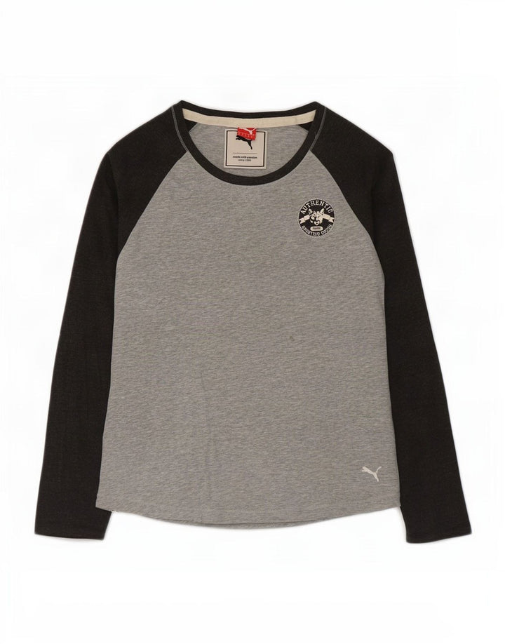 Puma Haut à manches longues pour femme UK 12 Gris moyen Colourblock Cotton