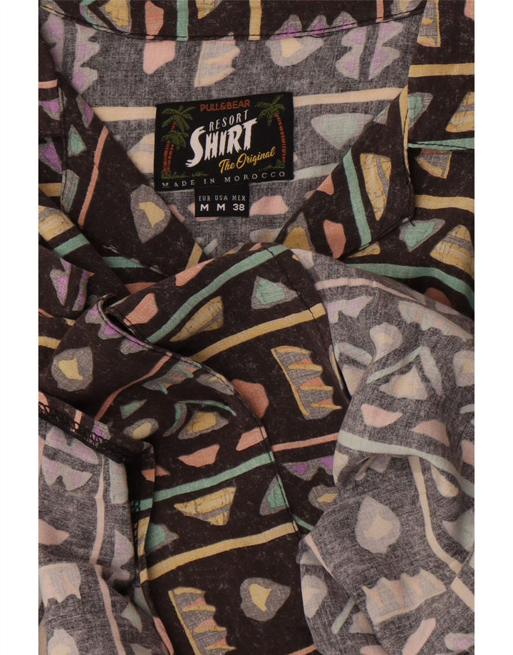 Pull & Bear Chemise à Manches Courtes Homme Marron Moyen Géométrique Hawaïen