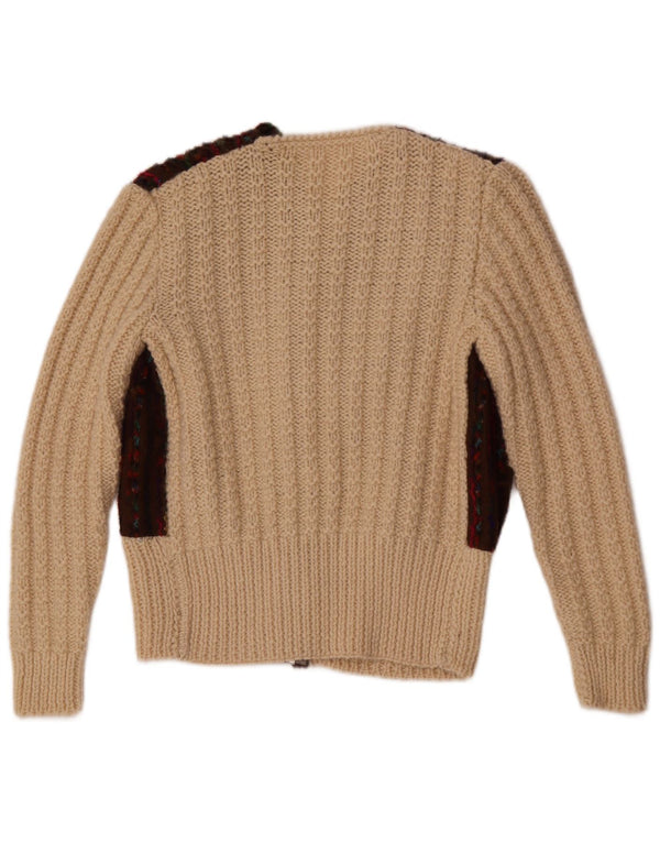 vintage Femme Cardigan Pull UK 12 Medium Off White Colourblock