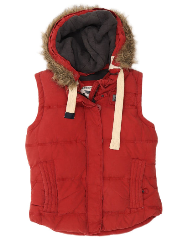 Superdry Femme Gilet Rembourré À Capuche UK 14 Coton Rouge Moyen