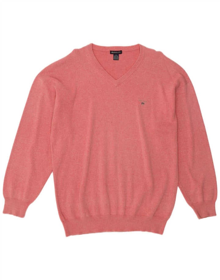 GANT Pull col V pour homme XL en coton moucheté rose