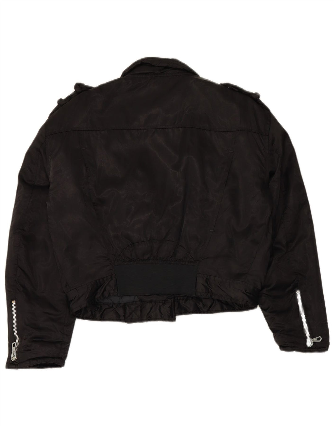 WAMPUM Veste de motard surdimensionnée pour femme UK 10 Petit nylon noir