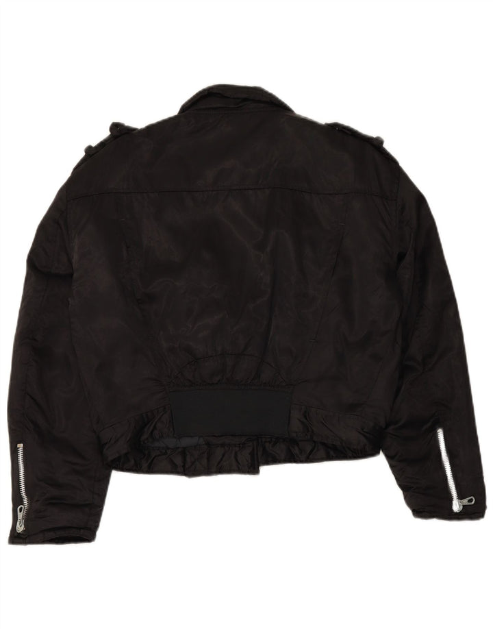 WAMPUM Veste de motard surdimensionnée pour femme UK 10 Petit nylon noir