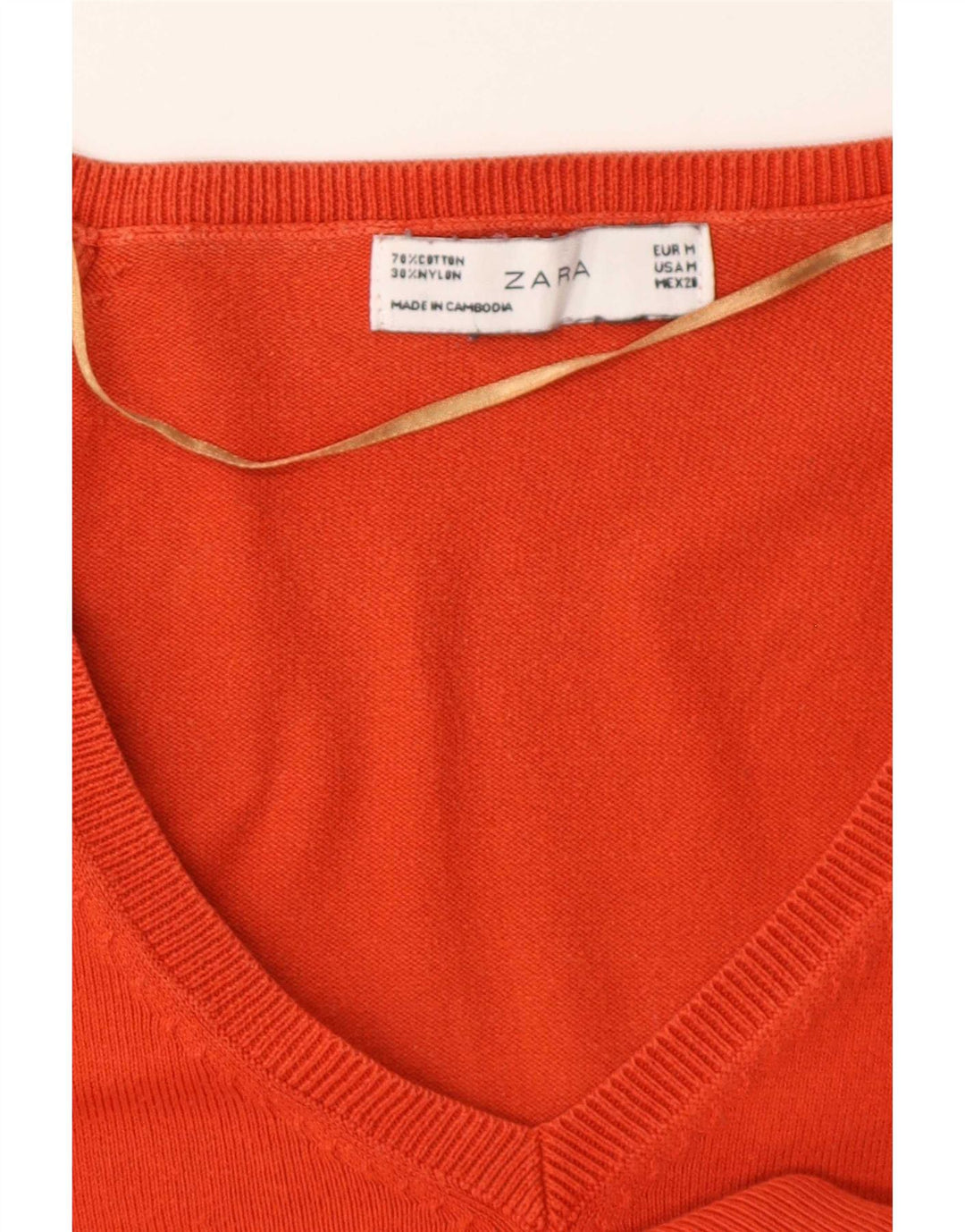 Zara Pull col V pour femme UK 12 en coton orange moyen