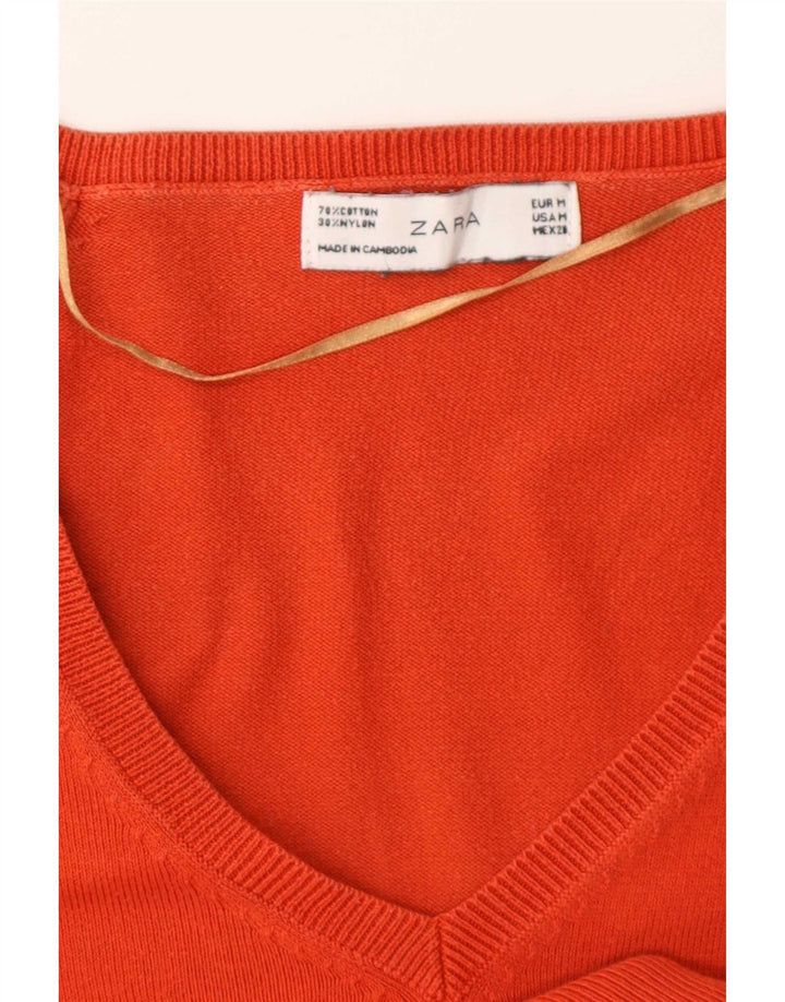 Zara Pull col V pour femme UK 12 en coton orange moyen