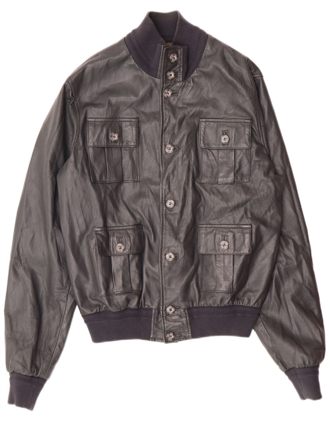 vintage Mens Leather Bomber Jacket UK 36 Petit cuir gris