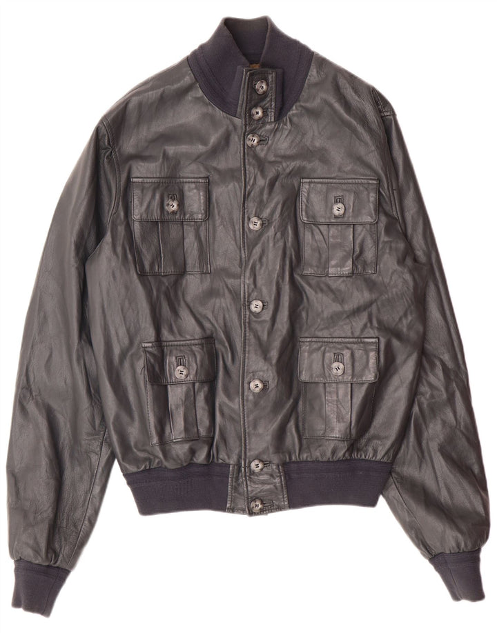 vintage Mens Leather Bomber Jacket UK 36 Petit cuir gris
