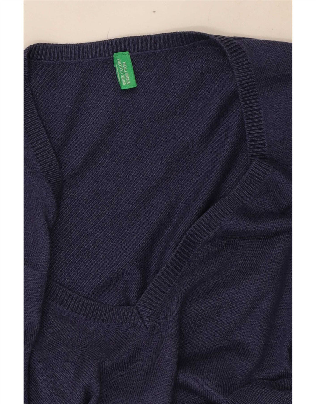 Benetton Pull col V pour femme UK 8 Small Bleu marine