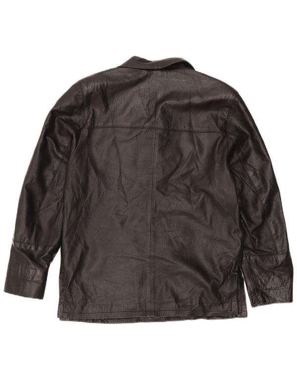 vintage Femmes Surdimensionné 3 Boutons Veste Blazer En Cuir IT 44 Moyen Noir