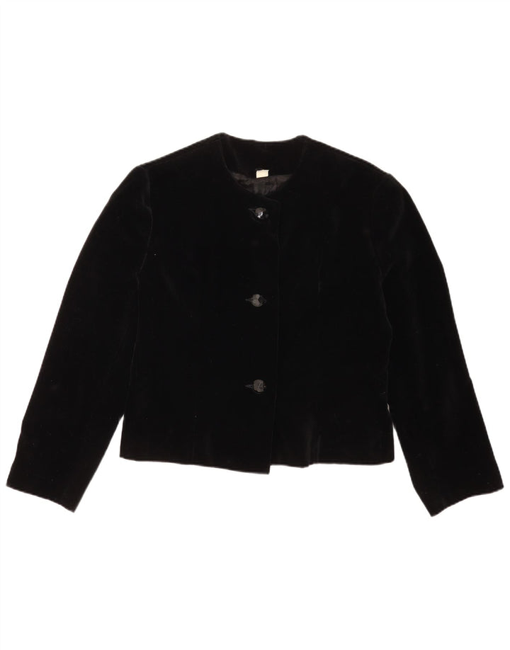 vintage Femme 3 Bouton Blazer Veste IT 44 Moyen Noir Coton