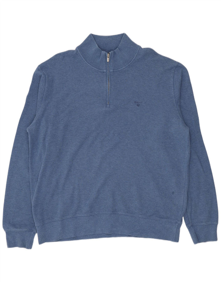 GANT Hommes Zip Neck Sweatshirt Jumper 3XL Bleu Coton