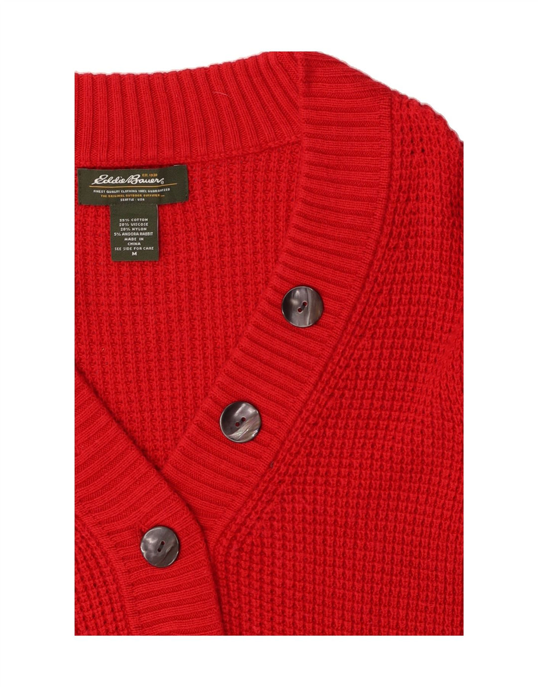 EDDIE BAUER Womens V-Neck Jumper Sweater UK 12 Medium Red Cotton Vintage Eddie Bauer and Second-Hand Eddie Bauer from Messina Hembry 