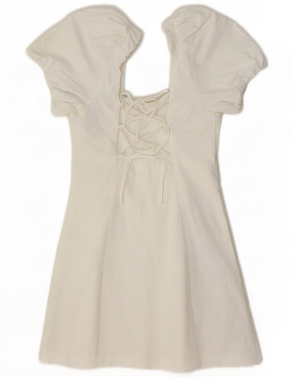 Zara Femme Mini Robe Épaule Dénudée UK 8 Petite Viscose Blanche