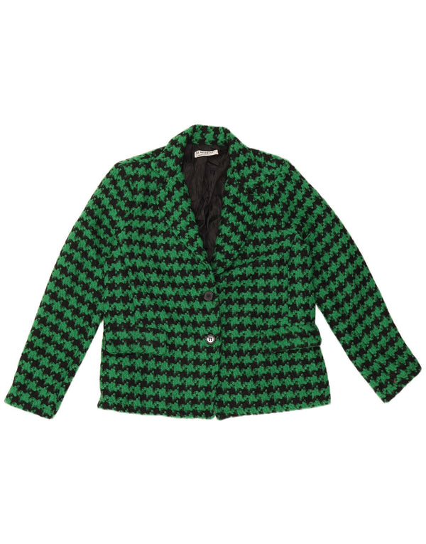 VINTAGE Femme 2 Bouton Blazer Veste UK 18 XL Vert Pied-de-Poule Polyester
