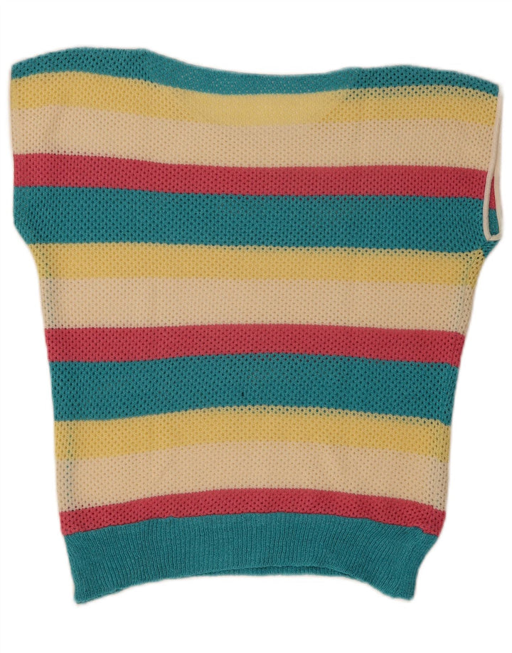 vintage Womens Vest Tank Top UK 12 Moyen Multicolore Rayé