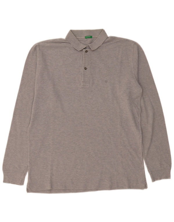 BENETTON Polo à Manches Longues Homme Gris Moyen Moucheté