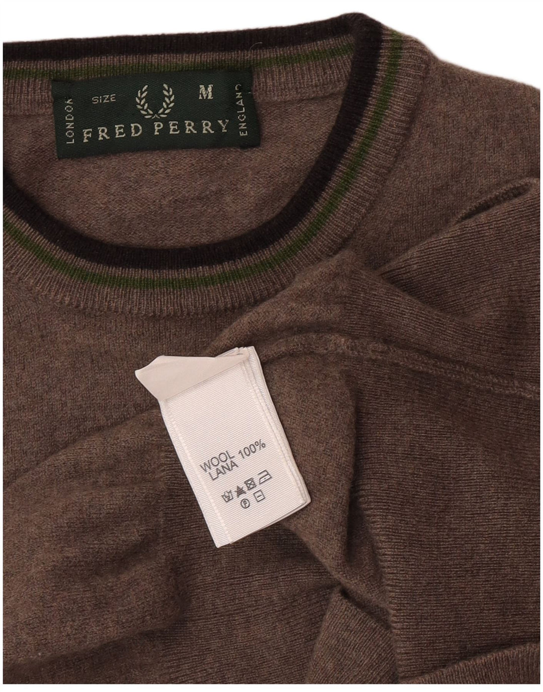 Fred Perry Pull à col rond pour femme UK 12 Laine marron moyen