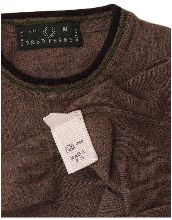 Fred Perry Pull à col rond pour femme UK 12 Laine marron moyen