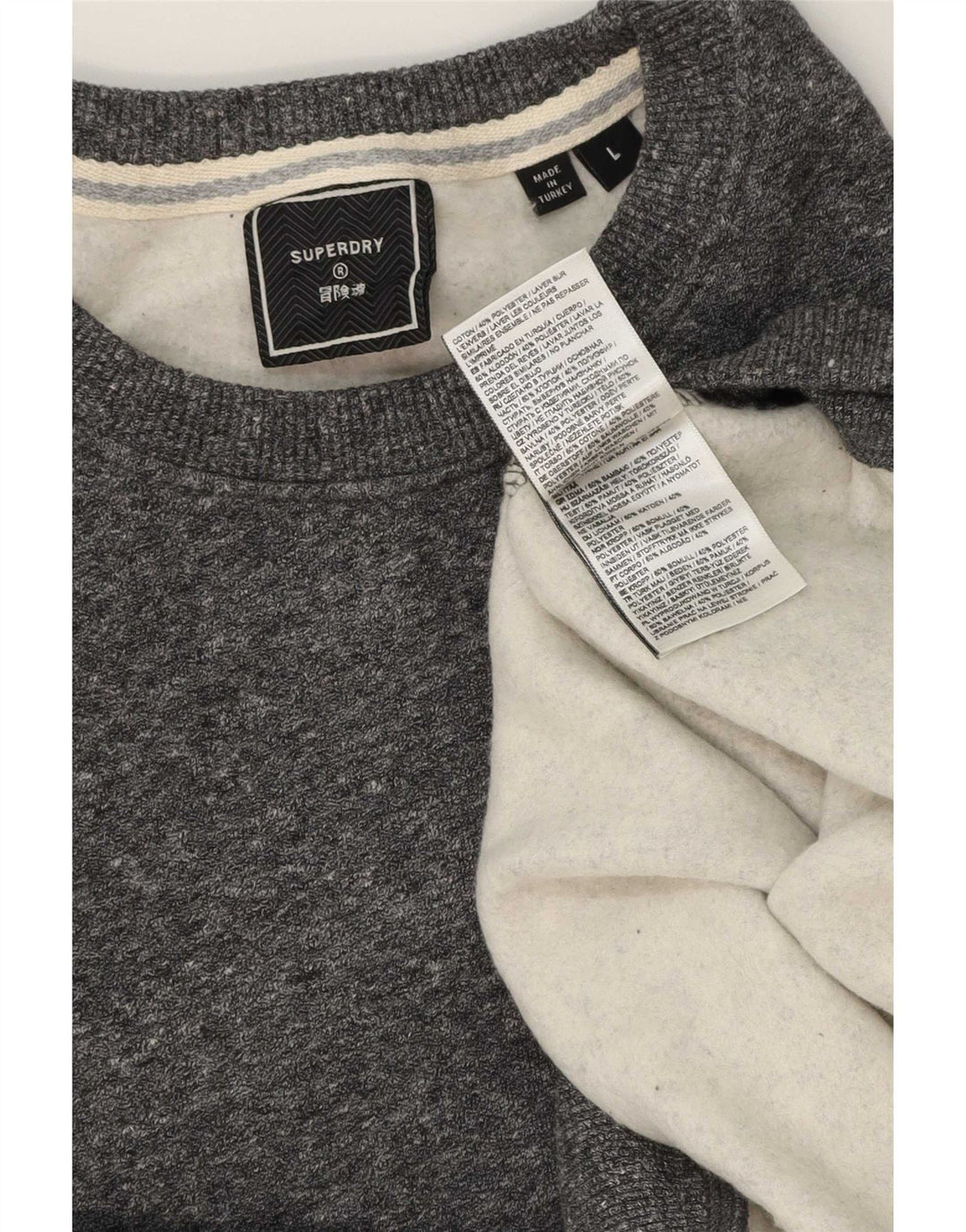 Superdry Homme Sweatshirt Jumper Large Gris Moucheté Coton